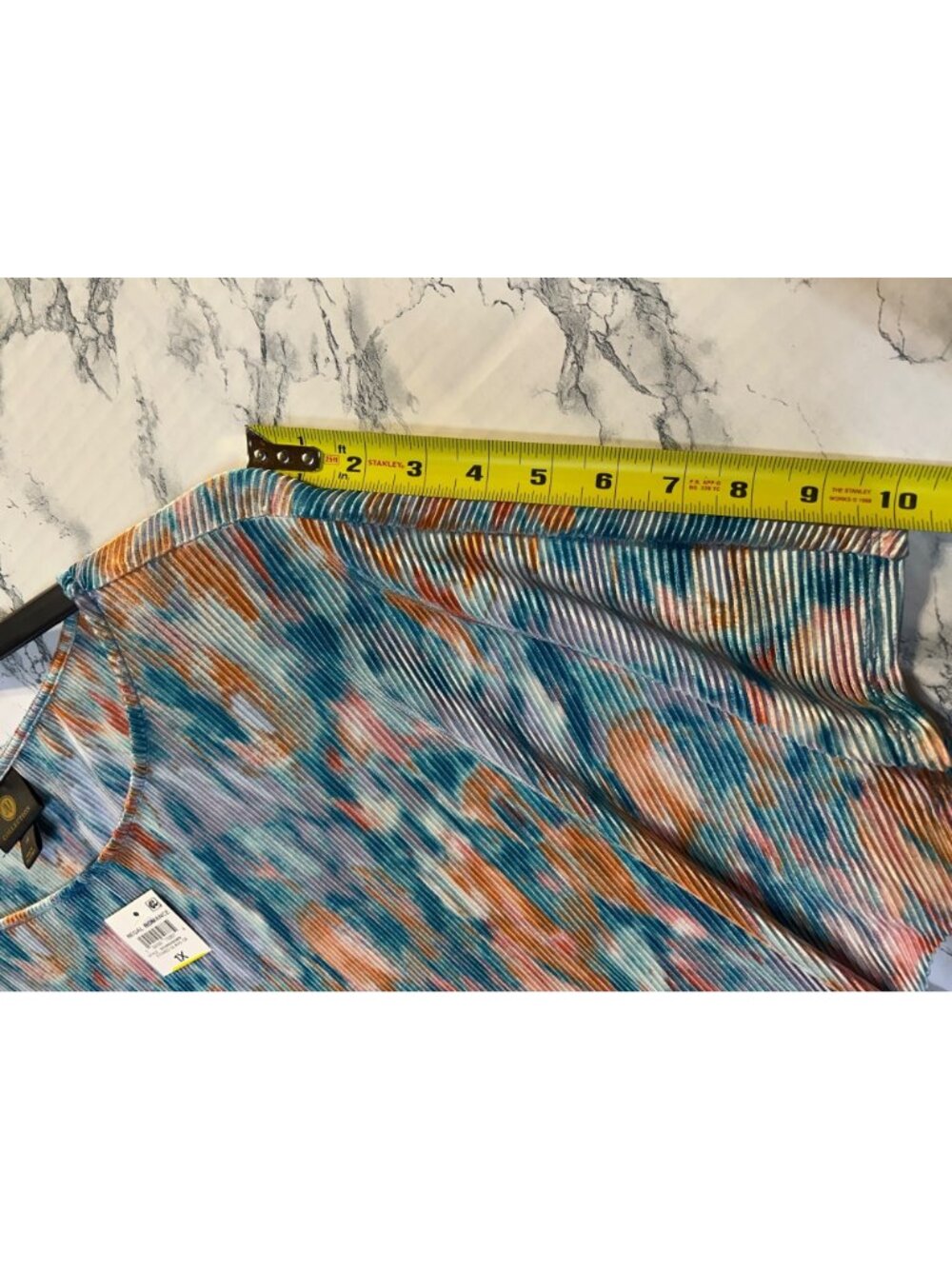 JM Collection 1X Multicolor Pleated Short Sleeve Top Etched Glass Pattern flowy - Picture 9 of 12